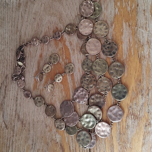 Chico's Jewelry - Vintage Chico's Hammered Metal Disc Coin Necklace & Matching Dangle Earring SET